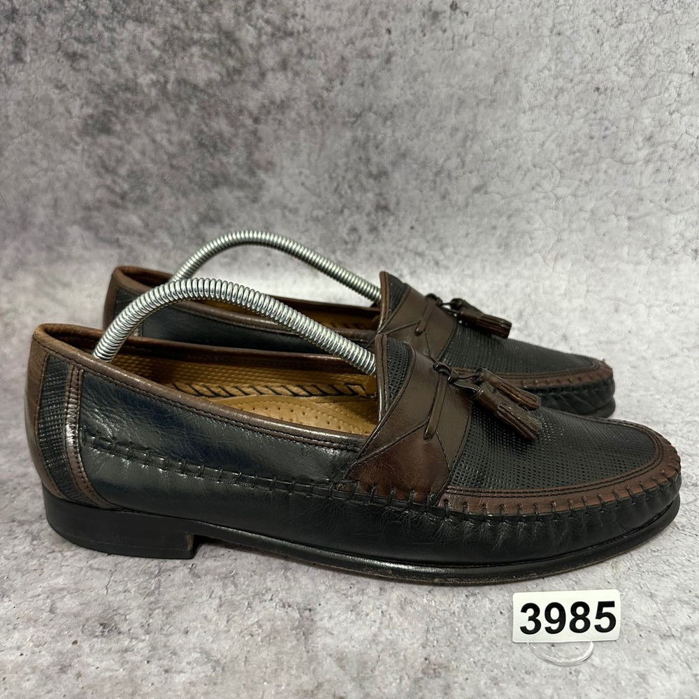 Florsheim Tassel Loafers Mens 10 Black Brown Bio Comfort Woven Leather Slip On